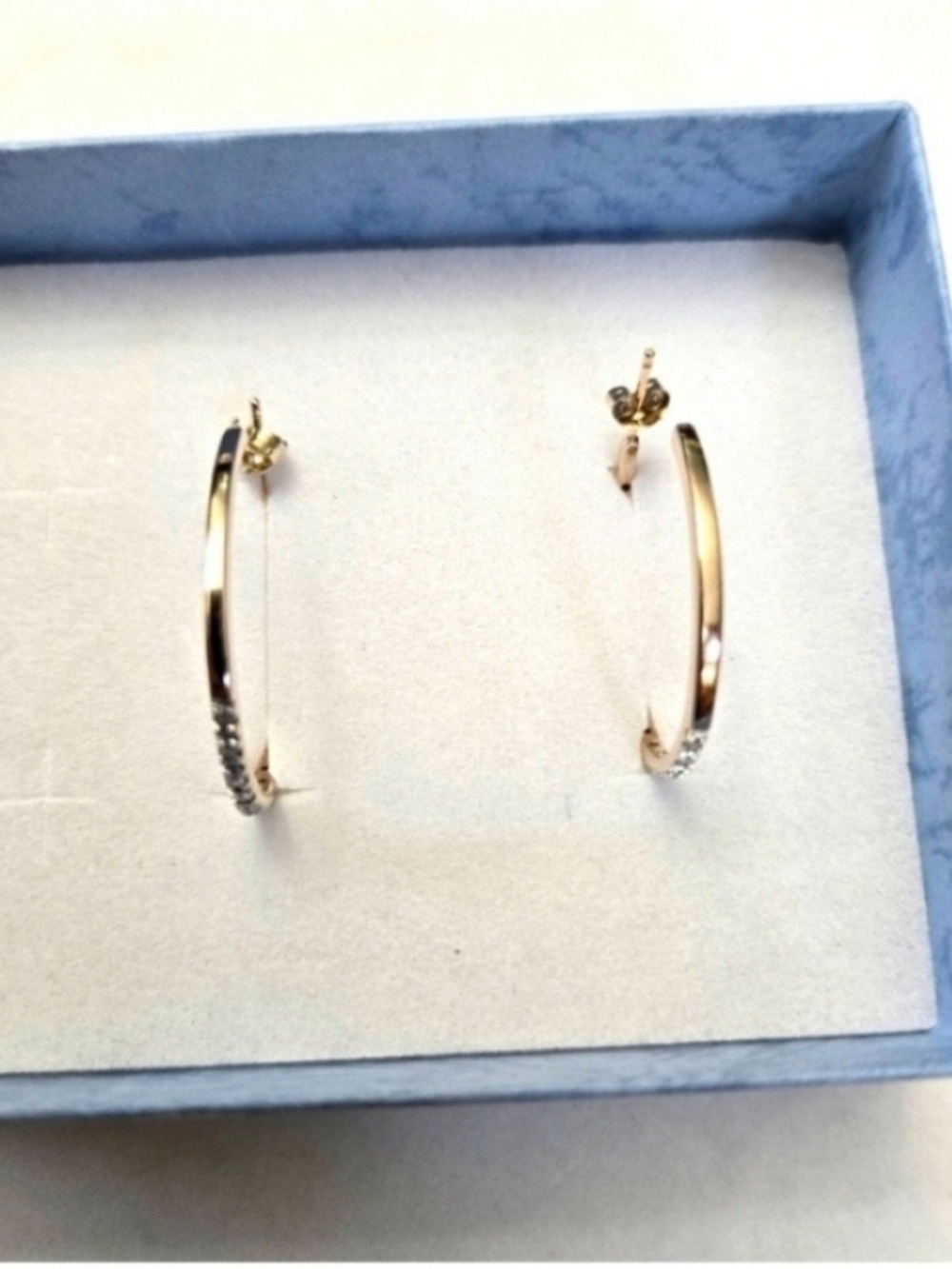 10kt Solid Yellow Gold Diamond Hoops - Picture 11 of 11
